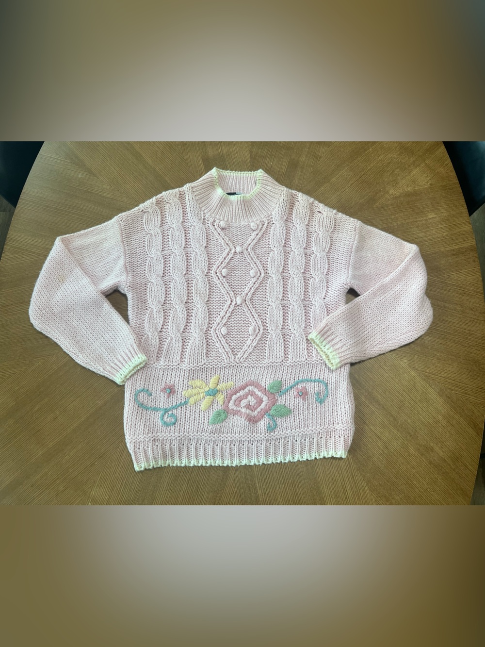 Beldoch Popper Vintage 90’s Cottage-Core Pink Knit Floral Sweater Size Large